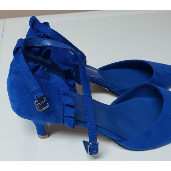 Shein Women's Royal Blue Pointed Toe Ankle Strap Sz 39 Faux Suede New W/O Box - Picture 3 of 11